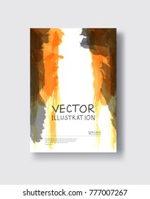 Elegant brochure template design with orange, gold, yellow, gray ink brush elements. Abstract decoration. Vector illustration.