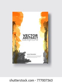 Elegant brochure template design with orange, gold, yellow, gray ink brush elements. Abstract decoration. Vector illustration.