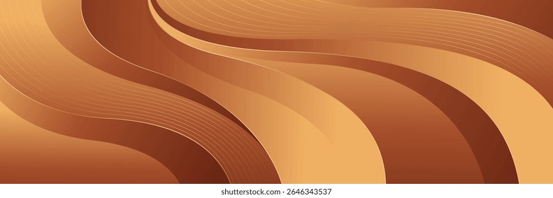 Elegant bronze luxury wave background with gold accents. Abstract modern banner design for websites, headers, sale templates, business ads, awards, events, and more