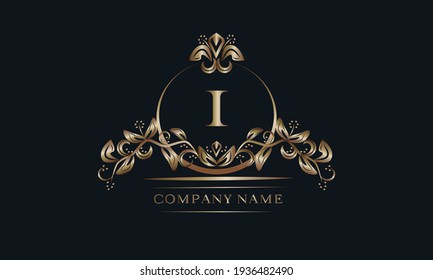 Elegant bronze monogram with the letter I. Exquisite business sign, identity for a hotel, restaurant, jewelry.