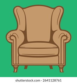 Elegant brown armchair with classic tufted design and traditional wood frame, perfect for vintage interiors, cozy homes, and decorative artwork needs.
