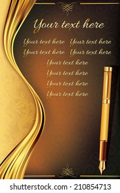 Elegant brown background with pen. 