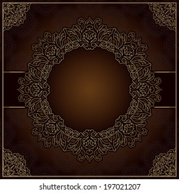 Elegant brown background with round gold lace ornament