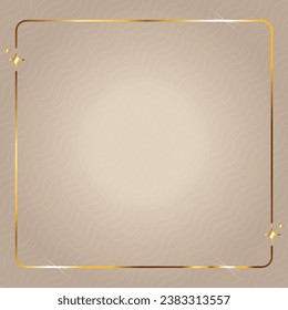 Elegant brown background with a shimmering golden frame. Modern cover design and invitation card template concept. Vector illustration