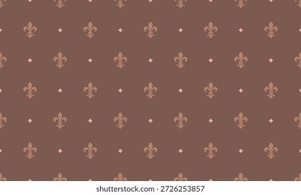 Padrão de fleurdelis marrom e bege elegante.  Perfeito para vintage, real, ou projetos de luxo.  Textura repetível ideal para planos de fundo do site, papelaria ou impressões têxteis.