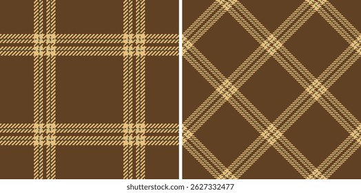Elegantes estampados de cuadros marrones y beige.  Dos diseños textiles sin costuras perfectos para la moda, la decoración del hogar o los fondos de Web.  Clásicos y versátiles, estos cuadros ofrecen una sensación sofisticada y texturizada.