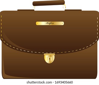 Elegant, brown, closed briefcase vector illustration.