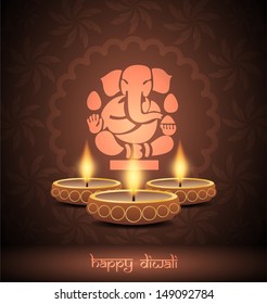 elegant brown color background design for diwali festival with beautiful lamps.