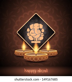 elegant brown color background design for diwali festival with beautiful lamps.