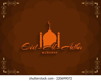 Elegant brown color Eid Al Adha mubarak greeting card design. vector illustration