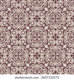 Elegant Brown Damask Seamless Pattern for Sophisticated Decorative Design . Vector illustration.