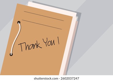 An elegant brown envelope contains a note saying thank you vector illustration design background 
