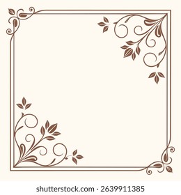 An elegant brown floral frame graces a creamy beige background, offering a sophisticated design element. 