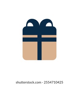 Elegant brown gift box with dark blue ribbon