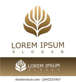 Elegant brown and gold abstract leaf logo with a modern, symmetrical design. Suitable for luxury, beauty, wellness, organic, or nature-themed brands	