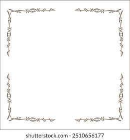 Quadro ornamental marrom elegante com runas viking, borda decorativa, cantos para cartões de saudação, banners, cartões de visita, convites, menus. Ilustração isolada de vetor.	
