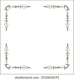 Elegant brown ornamental frame with Viking runes, decorative border, corners for greeting cards, banners, business cards, invitations, menus. Isolated vector illustration.	
