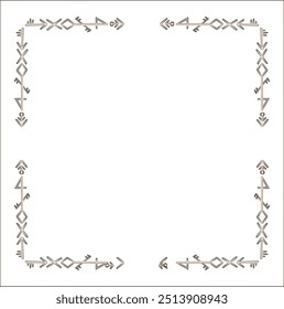 Quadro ornamental marrom elegante com runas viking, borda decorativa, cantos para cartões de saudação, banners, cartões de visita, convites, menus. Ilustração isolada de vetor.	
