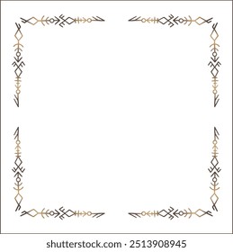 Quadro ornamental marrom elegante com runas viking, borda decorativa, cantos para cartões de saudação, banners, cartões de visita, convites, menus. Ilustração isolada de vetor.	
