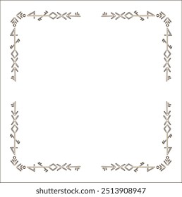 Quadro ornamental marrom elegante com runas viking, borda decorativa, cantos para cartões de saudação, banners, cartões de visita, convites, menus. Ilustração isolada de vetor.	
