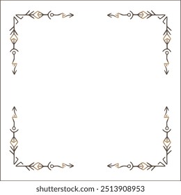 Quadro ornamental marrom elegante com runas viking, borda decorativa, cantos para cartões de saudação, banners, cartões de visita, convites, menus. Ilustração isolada de vetor.	
