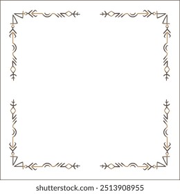 Quadro ornamental marrom elegante com runas viking, borda decorativa, cantos para cartões de saudação, banners, cartões de visita, convites, menus. Ilustração isolada de vetor.	
