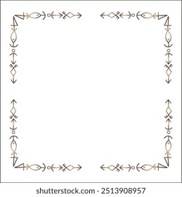 Quadro ornamental marrom elegante com runas viking, borda decorativa, cantos para cartões de saudação, banners, cartões de visita, convites, menus. Ilustração isolada de vetor.	
