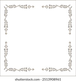 Quadro ornamental marrom elegante com runas viking, borda decorativa, cantos para cartões de saudação, banners, cartões de visita, convites, menus. Ilustração isolada de vetor.	
