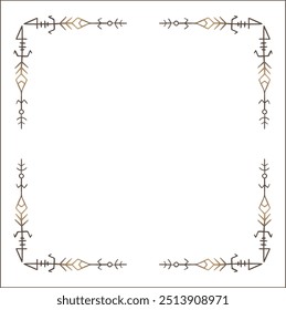 Quadro ornamental marrom elegante com runas viking, borda decorativa, cantos para cartões de saudação, banners, cartões de visita, convites, menus. Ilustração isolada de vetor.	
