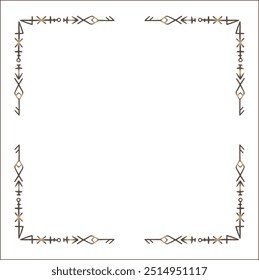 Quadro ornamental marrom elegante com runas viking, borda decorativa, cantos para cartões de saudação, banners, cartões de visita, convites, menus. Ilustração isolada de vetor.	
