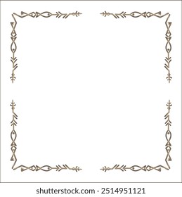 Quadro ornamental marrom elegante com runas viking, borda decorativa, cantos para cartões de saudação, banners, cartões de visita, convites, menus. Ilustração isolada de vetor.	
