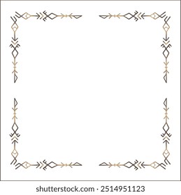 Quadro ornamental marrom elegante com runas viking, borda decorativa, cantos para cartões de saudação, banners, cartões de visita, convites, menus. Ilustração isolada de vetor.	
