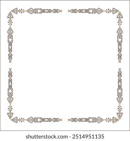 Quadro ornamental marrom elegante com runas viking, borda decorativa, cantos para cartões de saudação, banners, cartões de visita, convites, menus. Ilustração isolada de vetor.	
