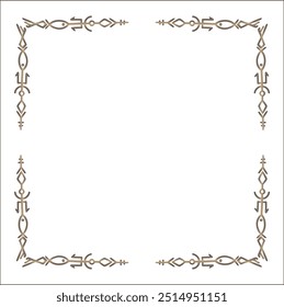 Quadro ornamental marrom elegante com runas viking, borda decorativa, cantos para cartões de saudação, banners, cartões de visita, convites, menus. Ilustração isolada de vetor.	
