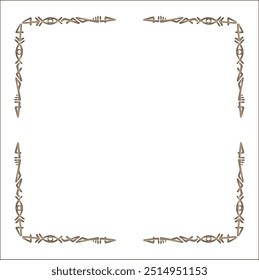 Quadro ornamental marrom elegante com runas viking, borda decorativa, cantos para cartões de saudação, banners, cartões de visita, convites, menus. Ilustração isolada de vetor.	
