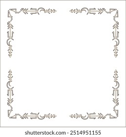 Quadro ornamental marrom elegante com runas viking, borda decorativa, cantos para cartões de saudação, banners, cartões de visita, convites, menus. Ilustração isolada de vetor.	
