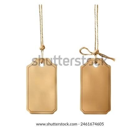 Elegant Brown Paper Tags with Strings Mockup. Realistic 3D mockup of elegant brown paper tags with strings. Perfect for product labeling, pricing, and gifting. Vector illustration