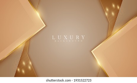 Elegant brown shade background with line golden elements. Realistic luxury paper cut style 3d modern concept. vector illustration for design.