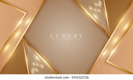 Elegant brown shade background with line golden elements. Realistic luxury paper cut style 3d modern concept. vector illustration for design.
