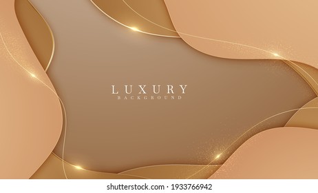 Elegant brown shade background with line golden elements. Realistic luxury paper cut style 3d modern concept. vector illustration for design.