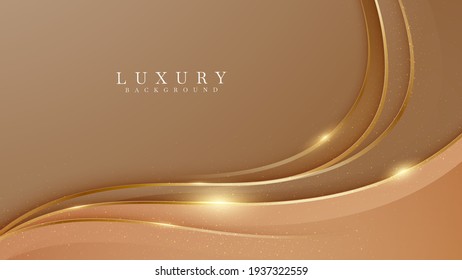 Elegant brown shade background with line golden elements. Realistic luxury paper cut style 3d modern concept. vector illustration for design.