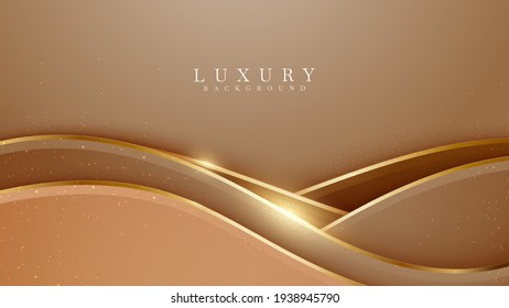 Elegant brown shade background with line golden elements. Realistic luxury paper cut style 3d modern concept. vector illustration for design.