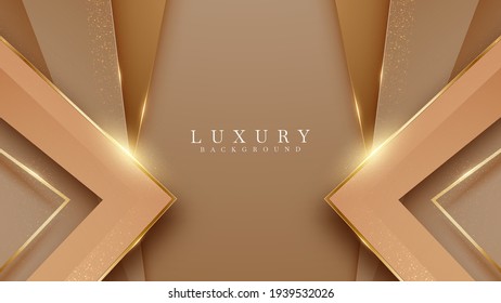 Elegant brown shade background with line golden elements. Realistic luxury paper cut style 3d modern concept. vector illustration for design.