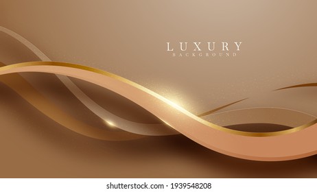 Elegant brown shade background with line golden elements. Realistic luxury paper cut style 3d modern concept. vector illustration for design.