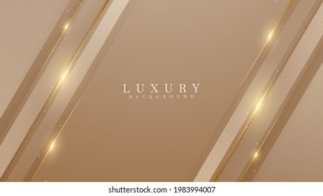 Elegant brown shade background with line golden elements sparkle. Realistic luxury paper cut style 3d modern concept. vector illustration for design.