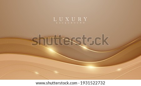 Elegant brown shade background with line golden elements. Realistic luxury paper cut style 3d modern concept. vector illustration for design.