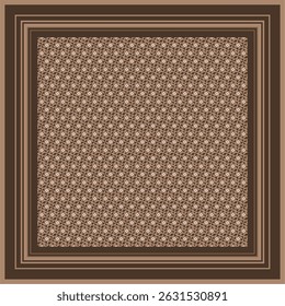Elegant Brown Silk Scarf with Dot and Floral Print 
This minimalist ethnic hijab scarf design features a geometric border with traditional patterns in an elegant maroon and gold color scheme. Perfect 