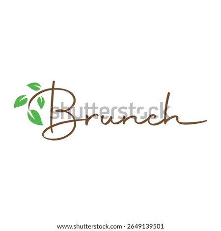 Elegant Brunch Logo Design Featuring Calligraphic Typography and Fresh Green Leaves Emphasizing Natural and Healthy Dining Experiences