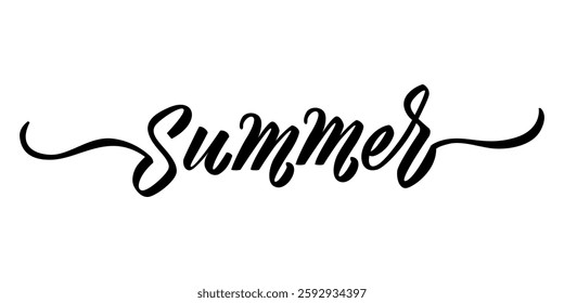 Elegant Brush Typography Highlighting the Word Summer in Bold Script. Black script-style typography showcasing the word Summer. Perfect for seasonal themes or graphic designs. EPS 10