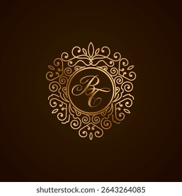 Elegant BT Monogram Logo with Golden Ornamental Frame on Dark Background – Luxury Initial Design